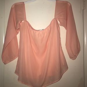 Peach off the shoulder sheer flirty top